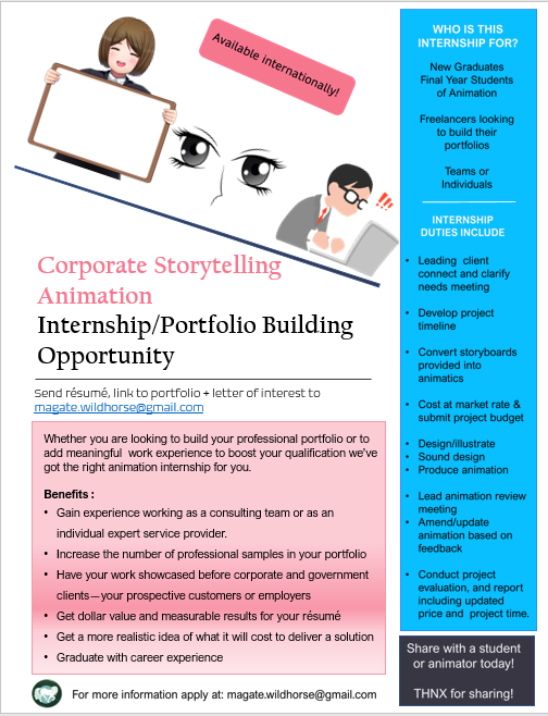 Corporate Storytelling ― Animation Internship/Portfolio Building  Opportunity | Magate Wildhorse™